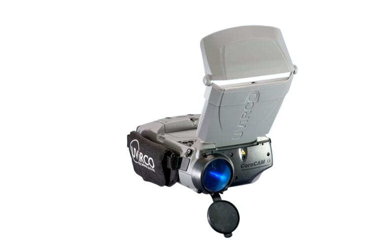 نمای نزدیک لنز و نمایشگر دوربین UVIRCO CoroCAM 6D برای بازرسی تخلیه جزئی و کرونا